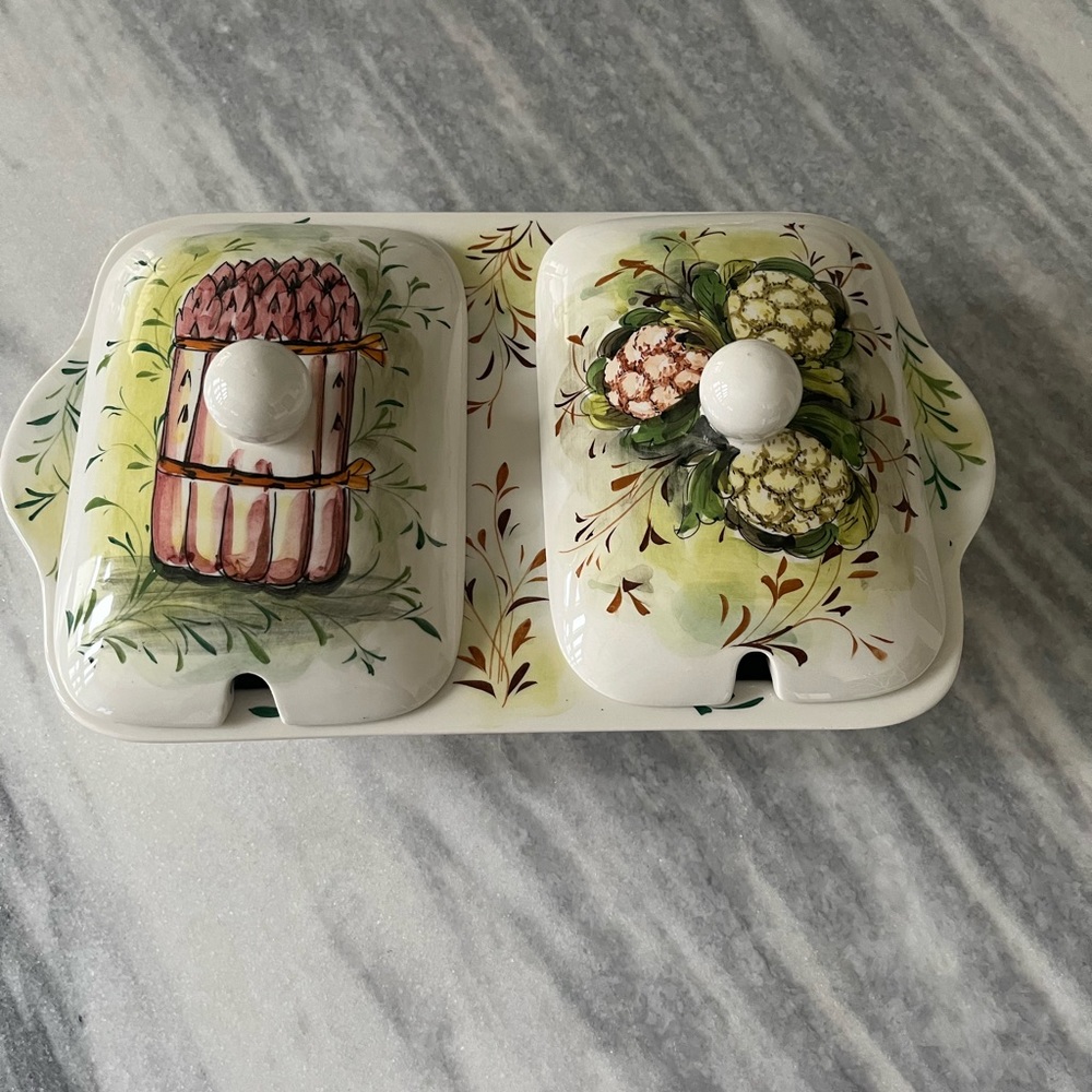 Vintage Lachman and co hand painted in Italy asparagus, motif double sided dish
